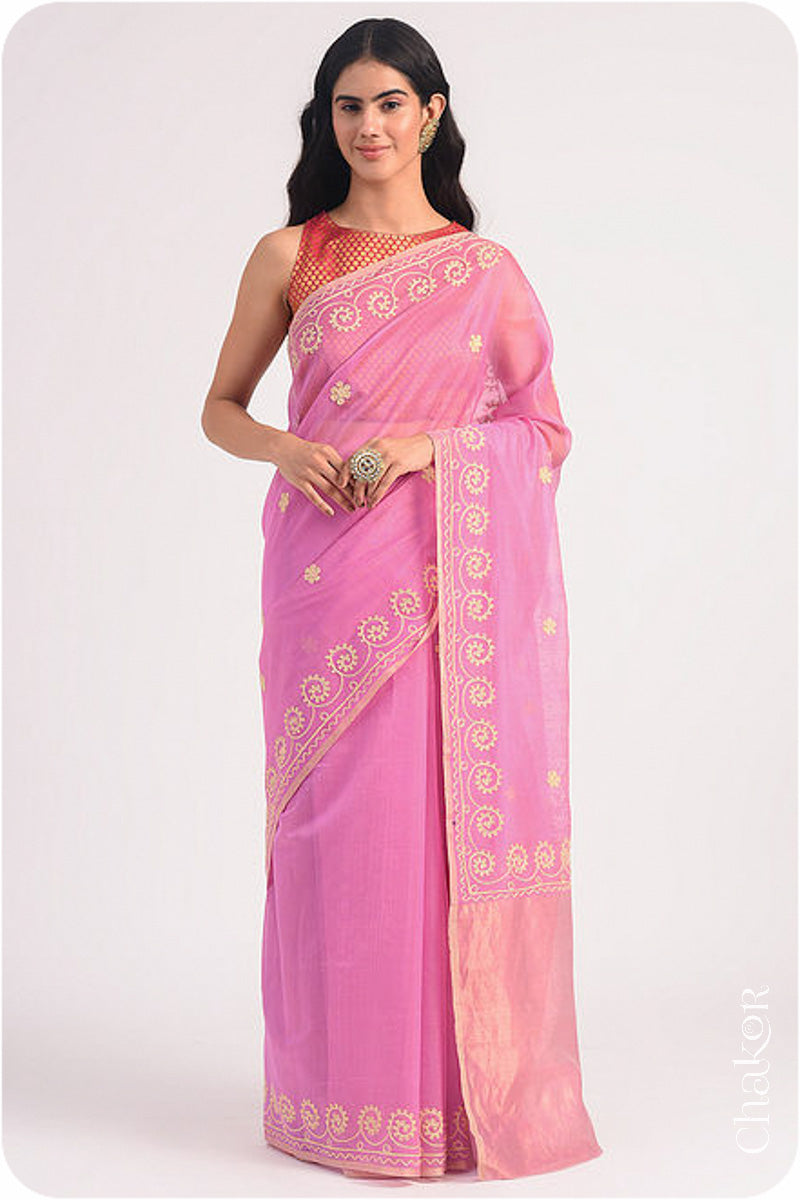 Pink Chanderi Silk Cotton Saree