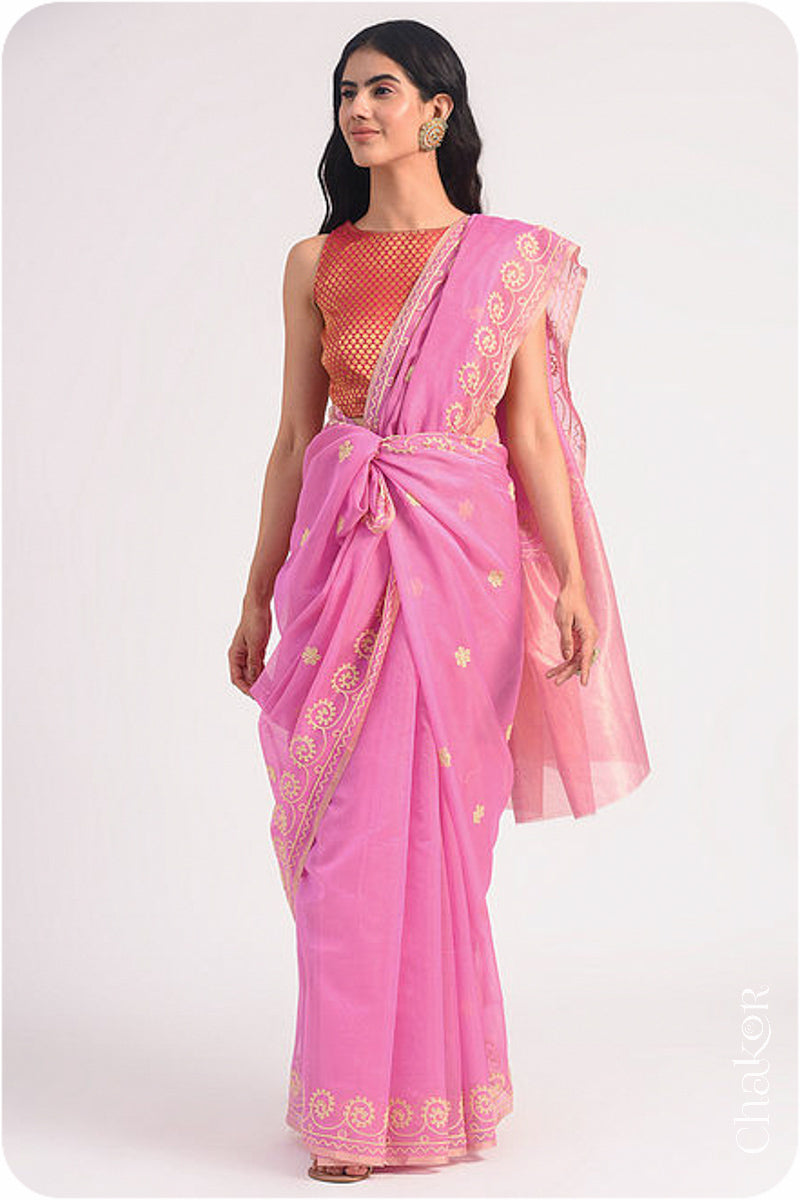 Pink Chanderi Silk Cotton Saree