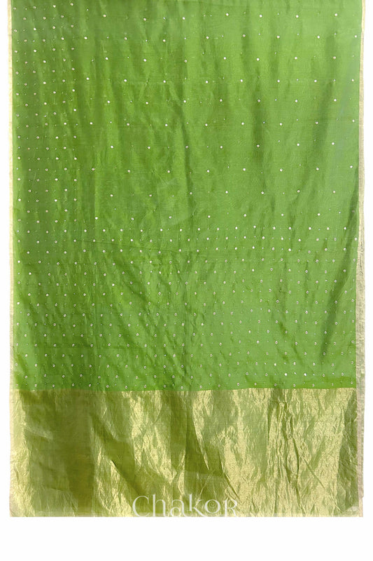Chakor's Embroidered Mehendi Chanderi silk cotton saree with sequins and mukaish.