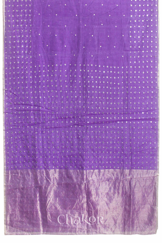 Chakor's Lavender Handloom Silk Cotton Saree with woven tissue pallu & delicate mirror & sequin work buttis.