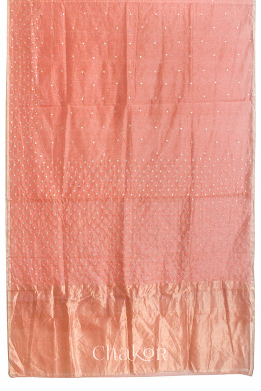 Chakor's Peach Handloom Silk Cotton Saree with woven tissue pallu & delicate sequin work buttis.