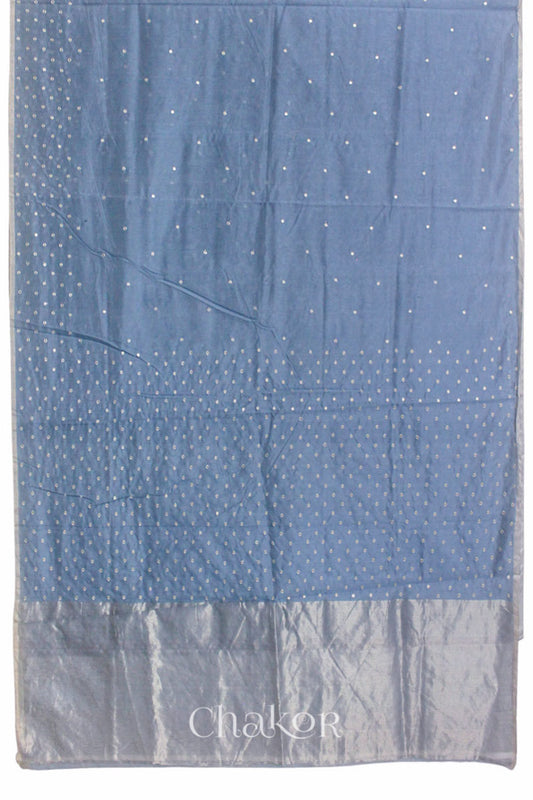 Chakor's Grey Handloom Silk Cotton Saree with woven tissue pallu & delicate sequin work buttis.
