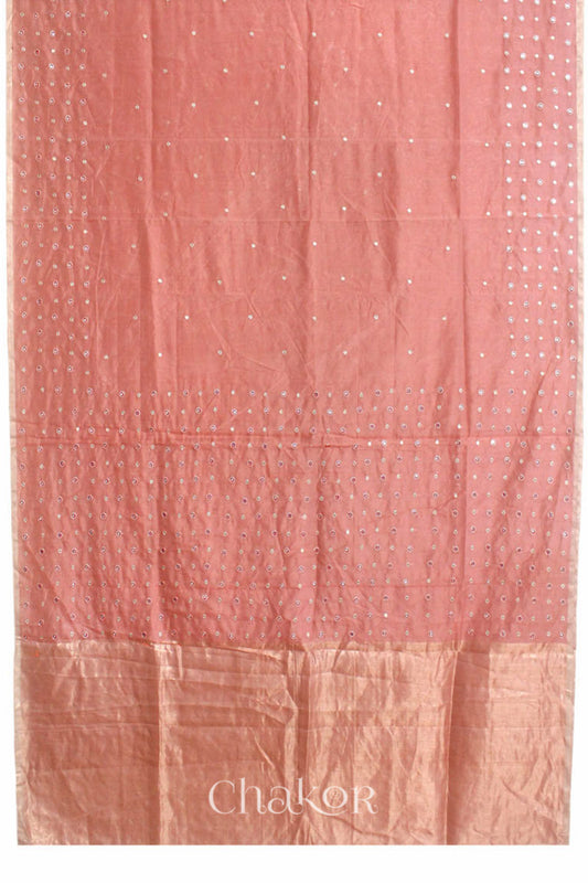 Chakor's Rust Handloom Silk Cotton Saree with woven tissue pallu & delicate mirror & sequin work buttis.