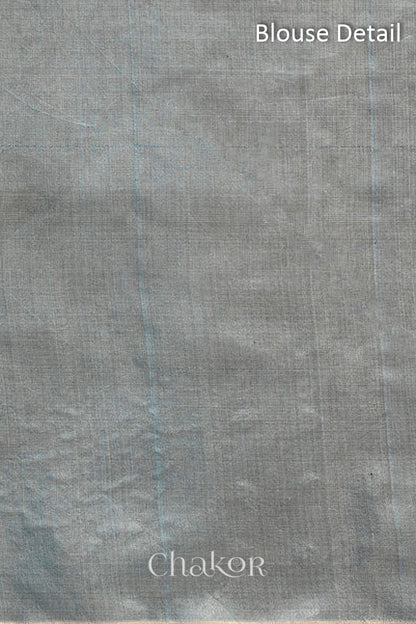 Chakor's Grey Handloom Silk Cotton Saree with woven tissue pallu & delicate mirror & sequin work buttis.