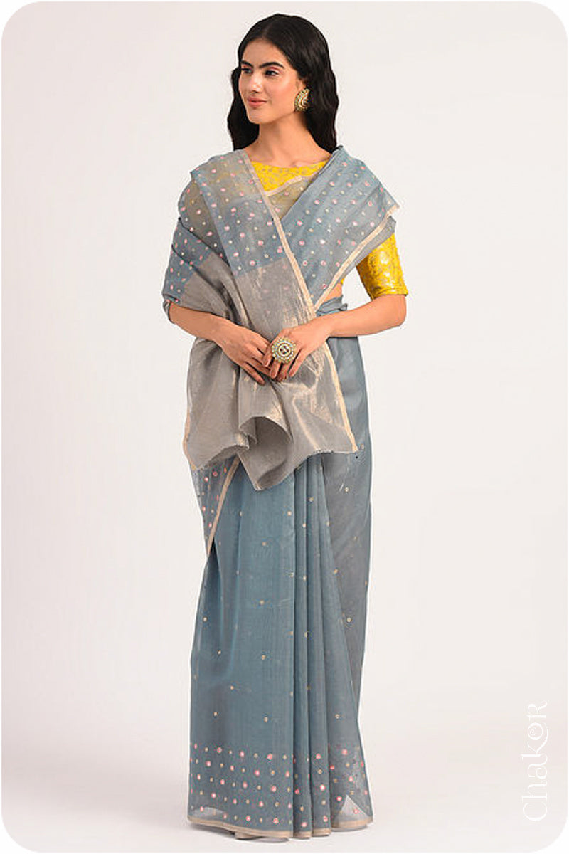 Grey Chanderi Silk Cotton Saree