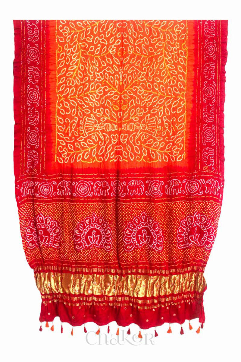 Orange Red Bandhani Gaji Silk Dupatta