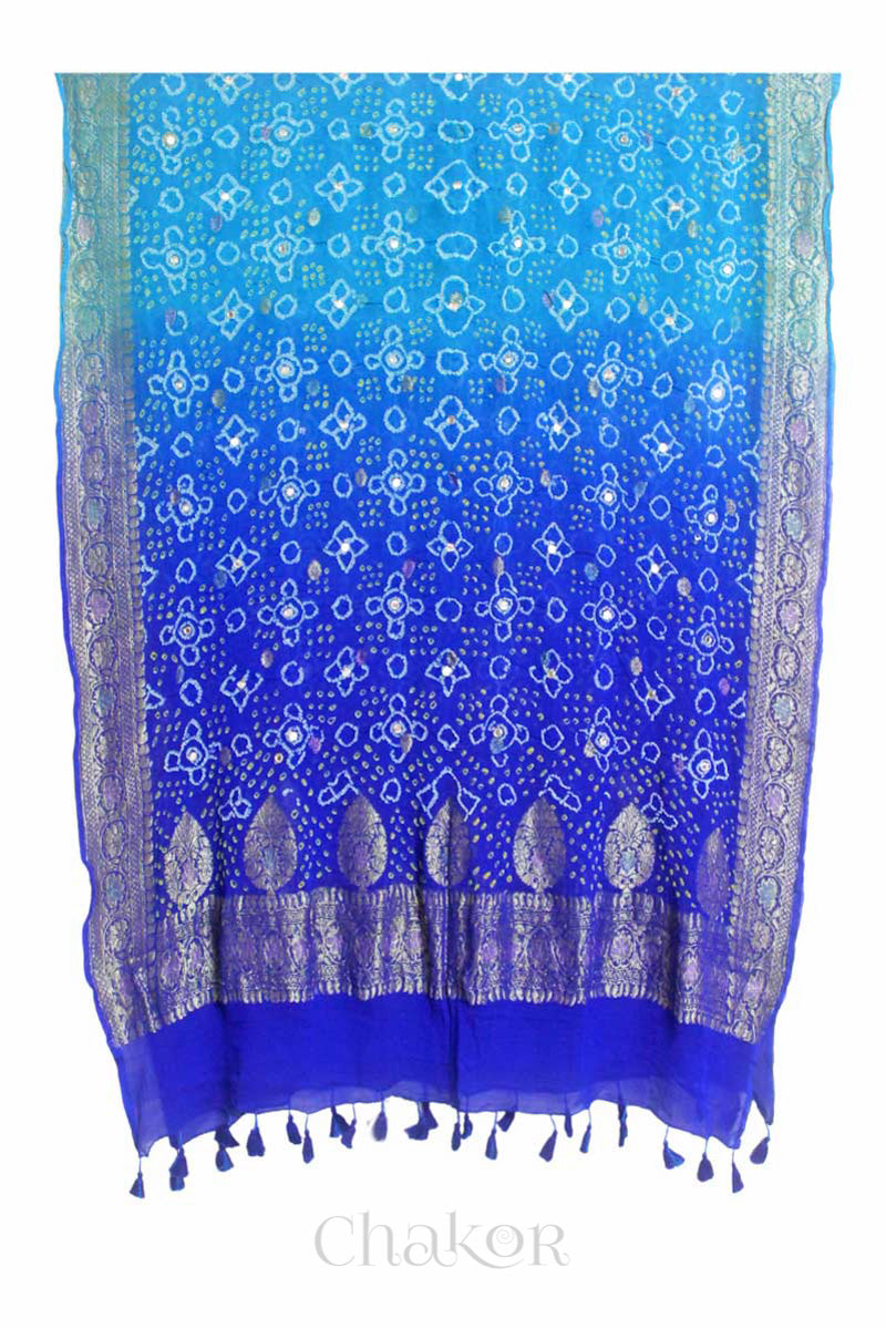 Blue Ombre Bandhani Banarasi Silk Dupatta