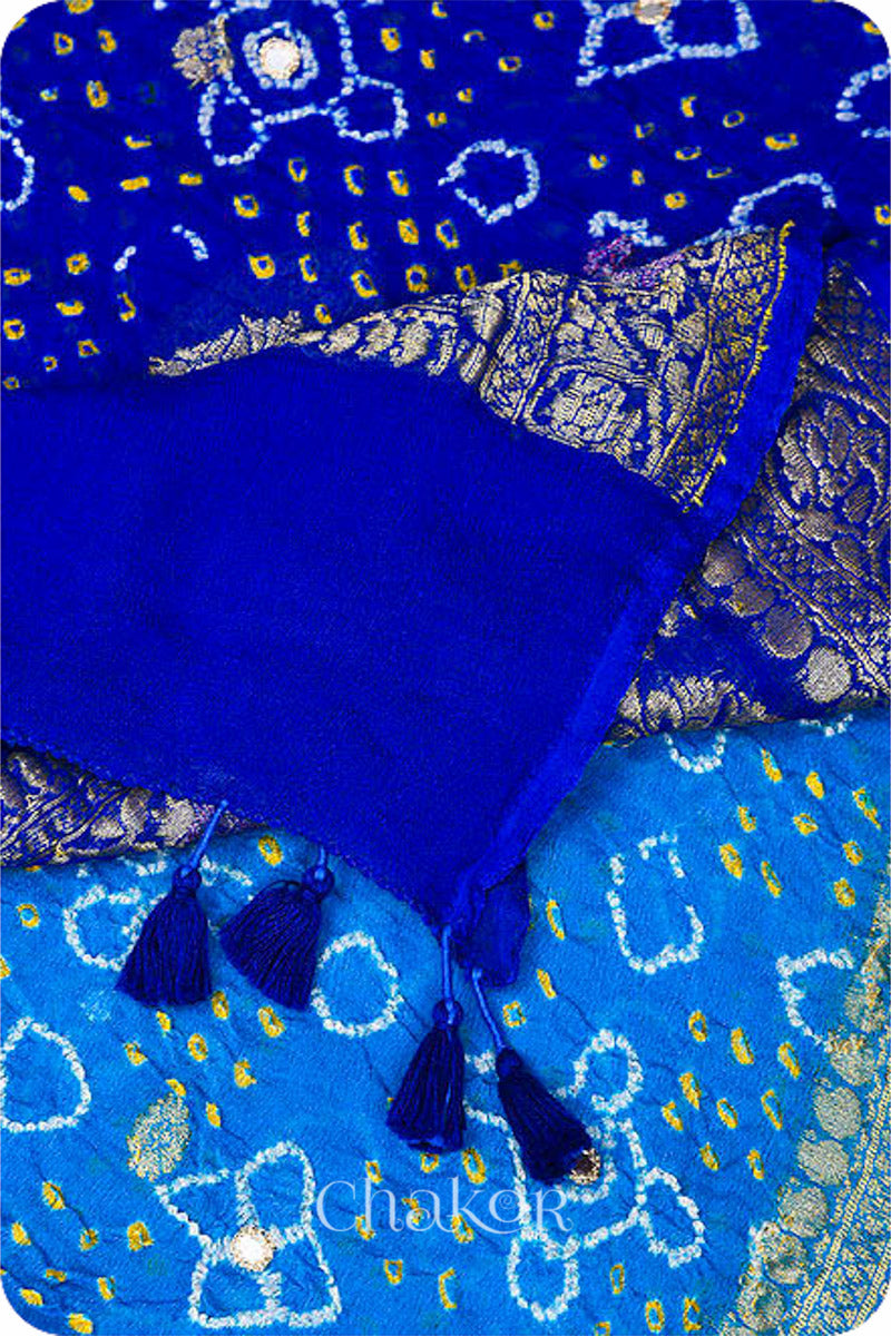 Blue Ombre Bandhani Banarasi Silk Dupatta