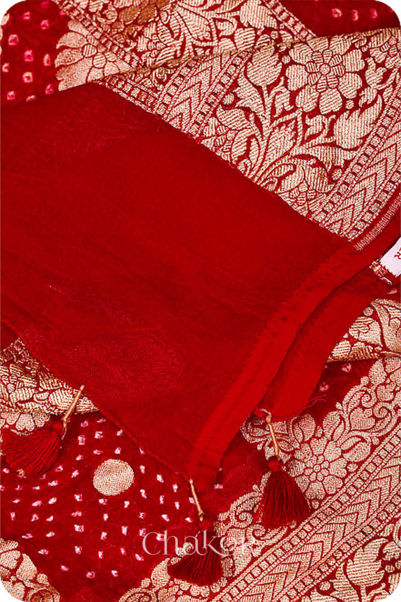 Red Gharchola Bandhani Banarasi Silk Dupatta