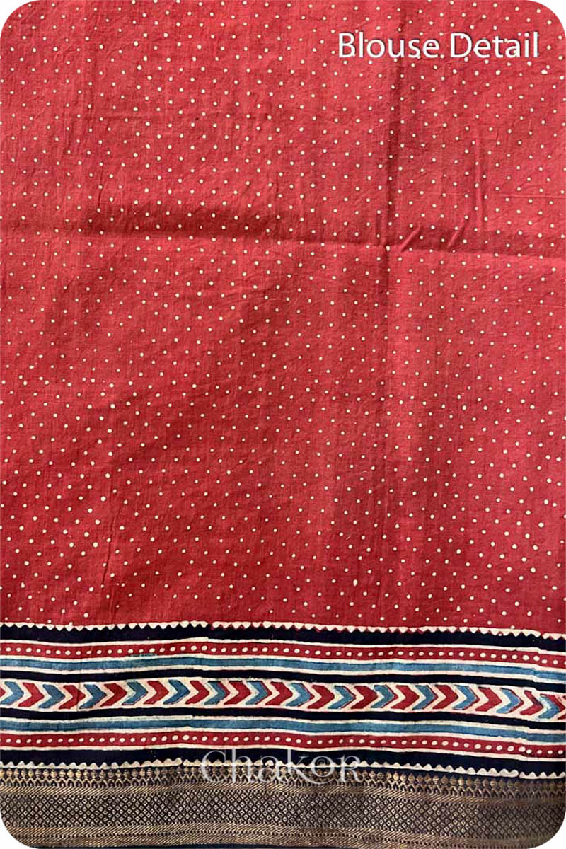 Chakor's Natural Dyed Madder Red Black Ajrakh Mangalgiri Cotton SareeNatural Dyed Black Red Ajrakh Mangalgiri Cotton Saree