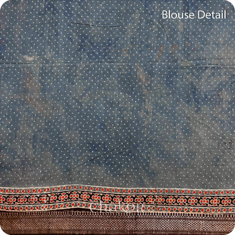 Chakor's Natural Dyed Indigo Ajrakh Mangalgiri Cotton Saree.