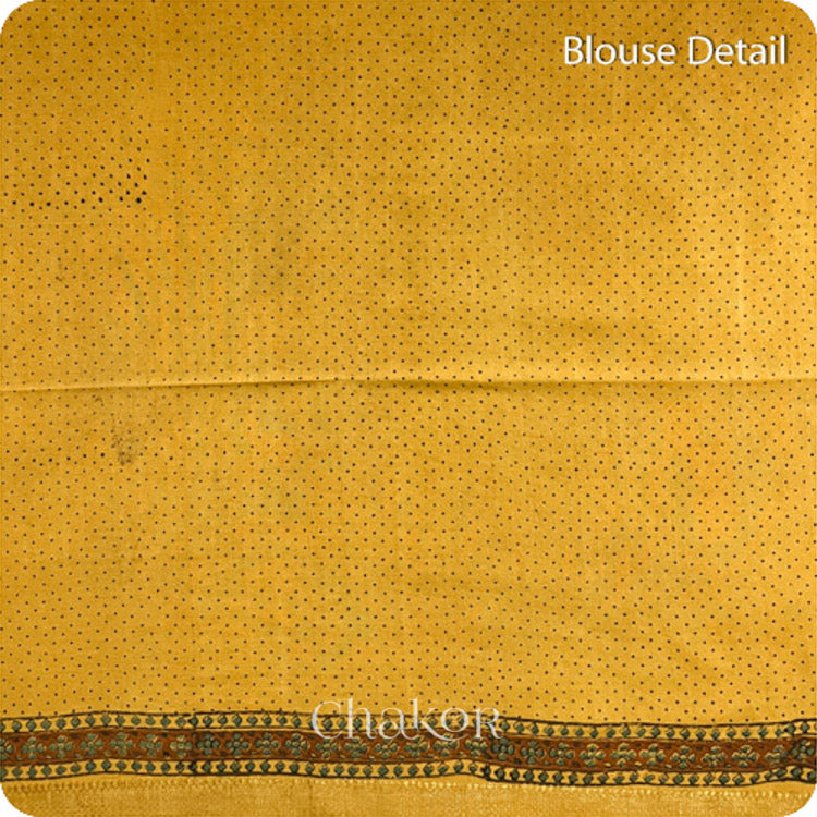 Chakor's Natural Dyed Mustard Ajrakh Mangalgiri Cotton Saree.