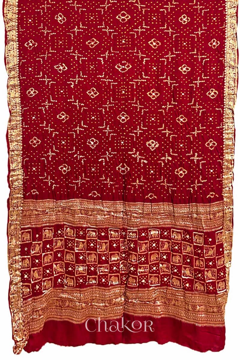 Red Bandhani Gaji Silk Saree