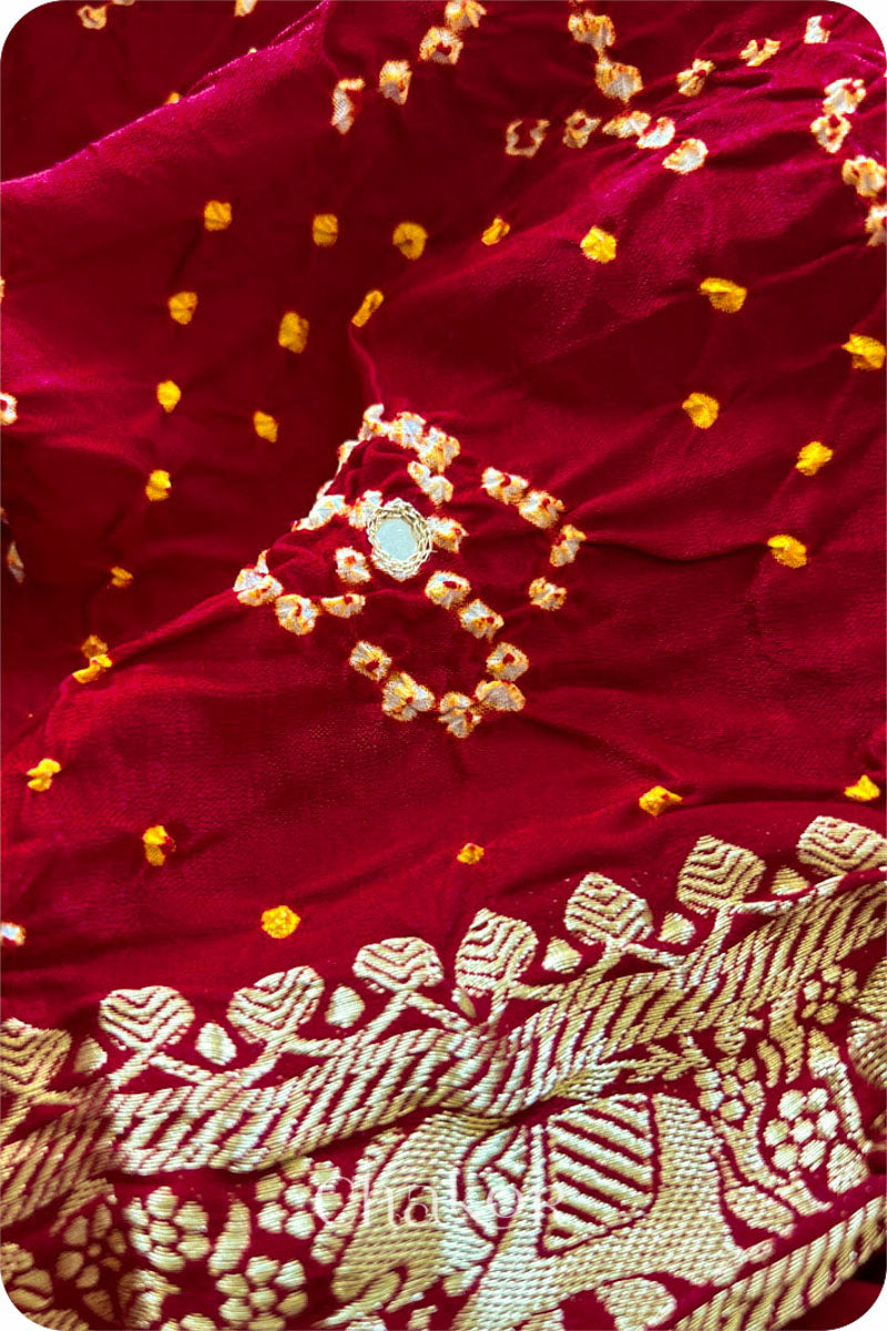 Red Bandhani Gaji Silk Saree