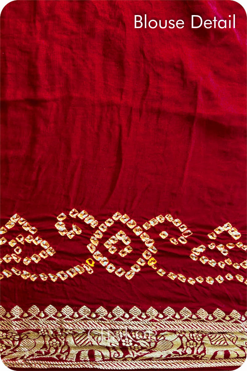 Red Bandhani Gaji Silk Saree