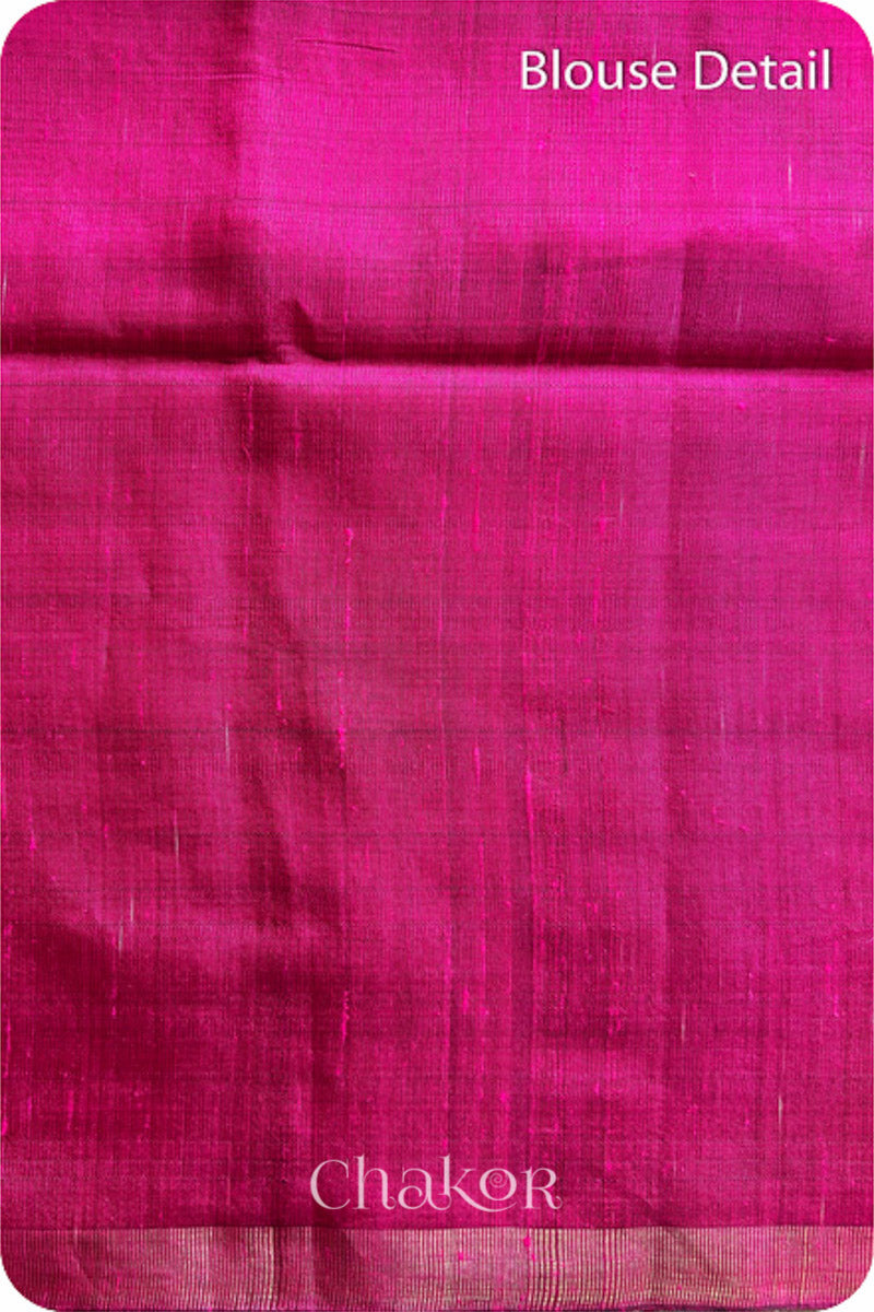 Grey Pink Tussar Raw Silk Saree