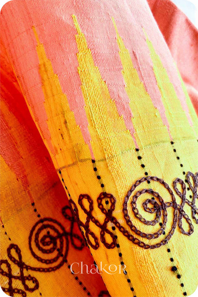 Peach Yellow Tussar Raw Silk Saree