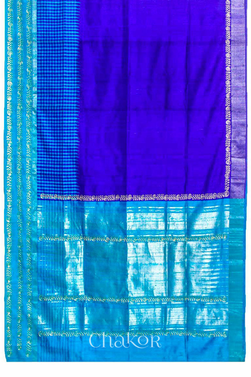 Royal Blue Turquoise Tussar Raw Silk Saree