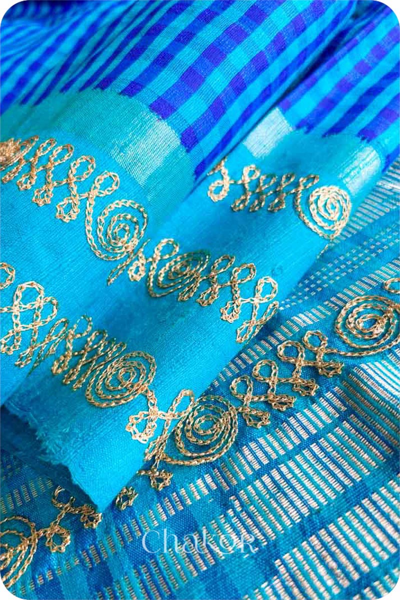 Royal Blue Turquoise Tussar Raw Silk Saree