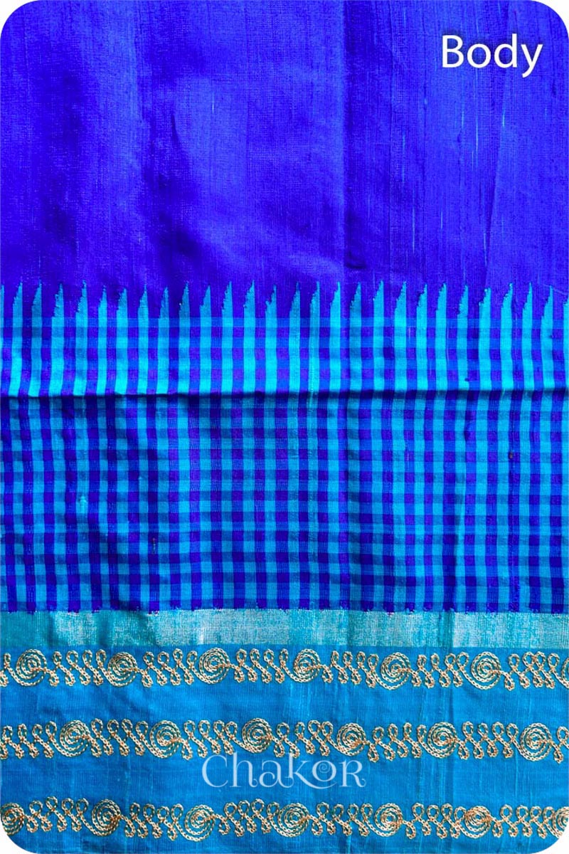 Royal Blue Turquoise Tussar Raw Silk Saree