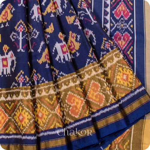 Blue Patola Mulberry Silk Saree