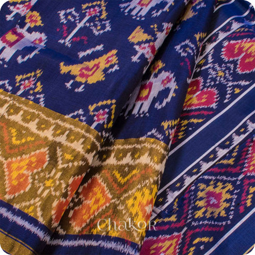 Blue Patola Mulberry Silk Saree