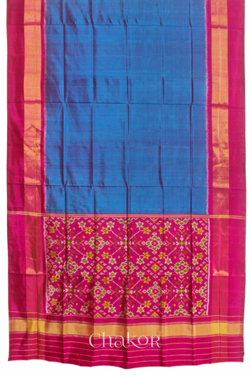 Blue Pink Patola Mulberry Silk Saree