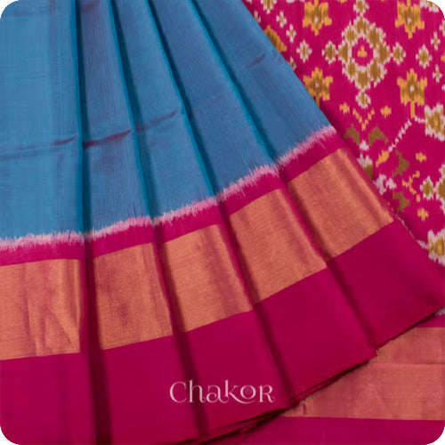 Blue Pink Patola Mulberry Silk Saree