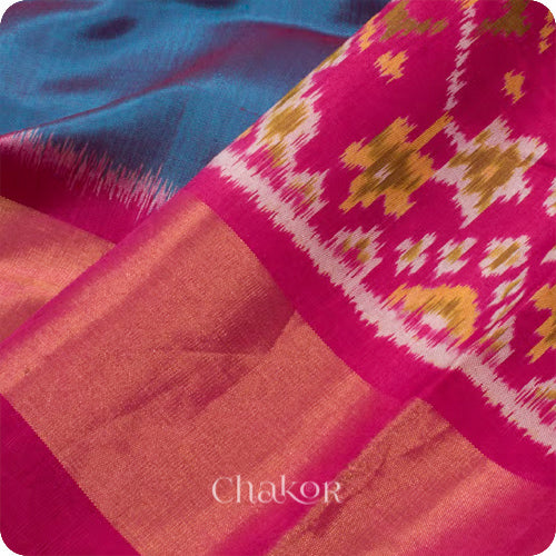 Blue Pink Patola Mulberry Silk Saree