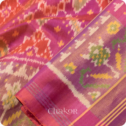 Pink Patola Mulberry Silk Saree