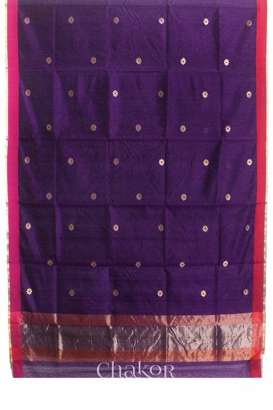 Chakor's Traditional wine Chanderi silk cotton saree with zari butti and ganga-jamuna borders.