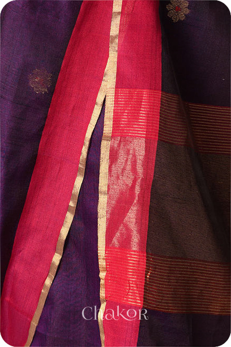 Chakor's Traditional wine Chanderi silk cotton saree with zari butti and ganga-jamuna borders.