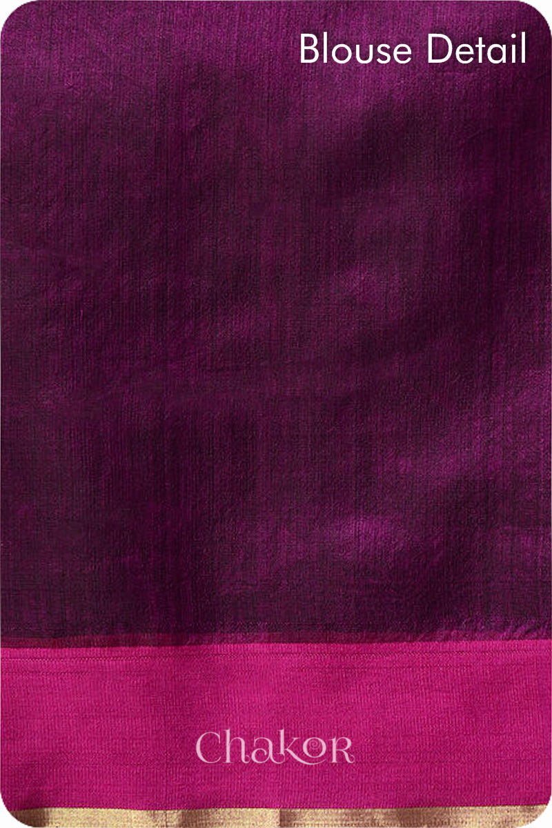 Chakor's Traditional Magenta Chanderi silk cotton saree with zari butti and ganga-jamuna borders.