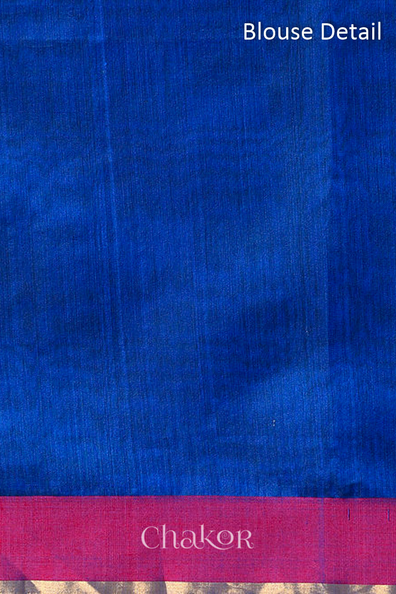 Blue Chanderi silk cotton blouse piece with woven texture.
