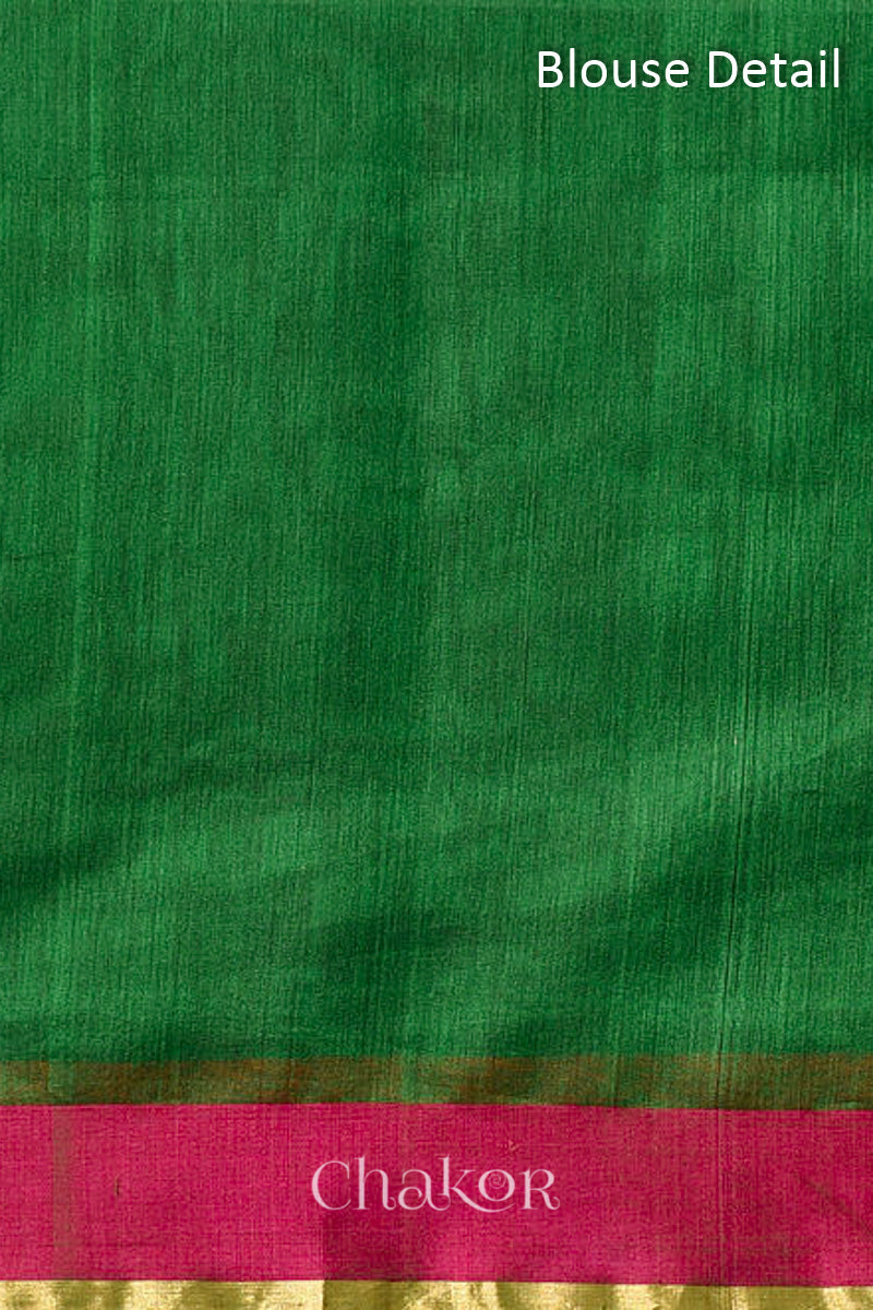 Green Chanderi silk cotton blouse piece with woven texture.
