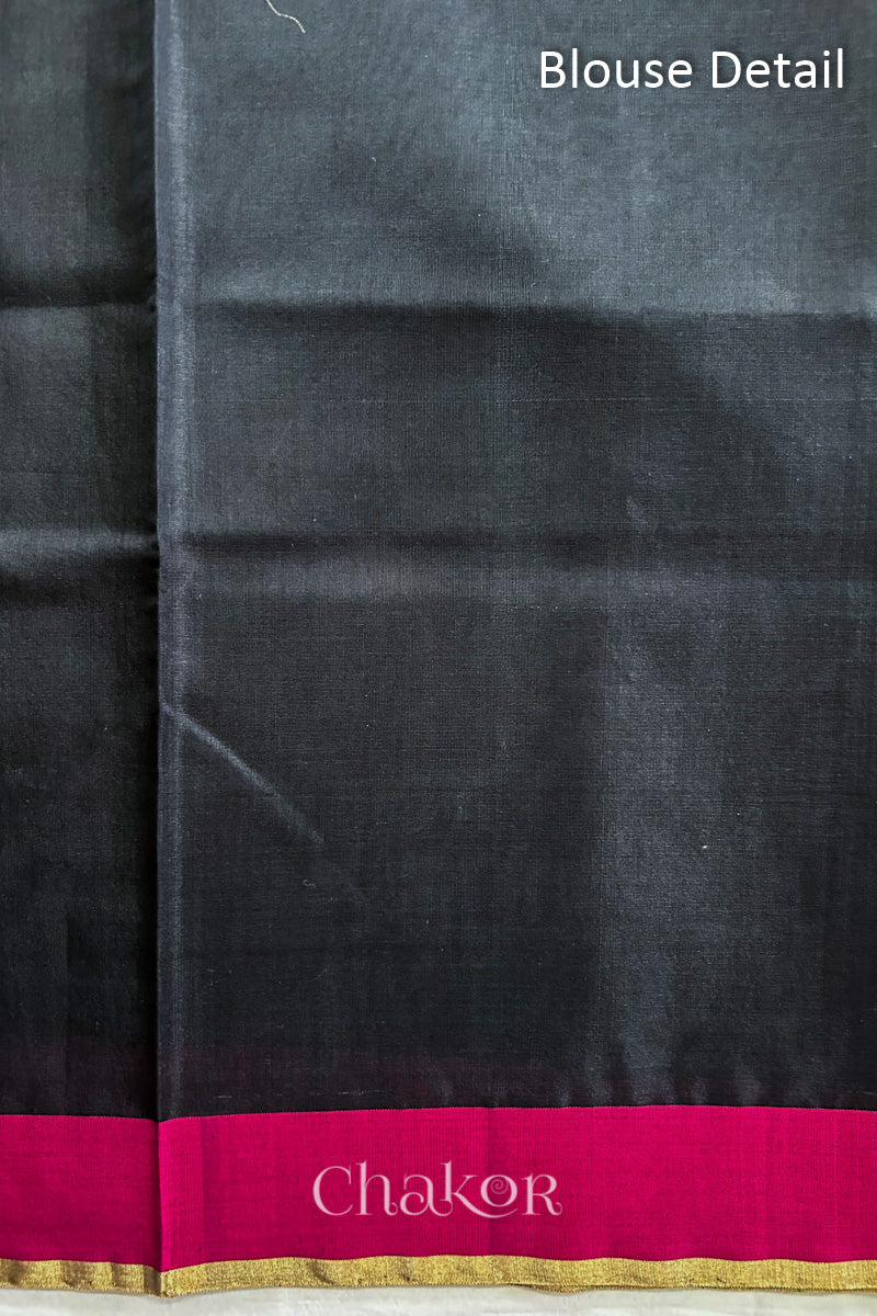 Unstitched blouse piece in matching Black Chanderi silk cotton fabric.
