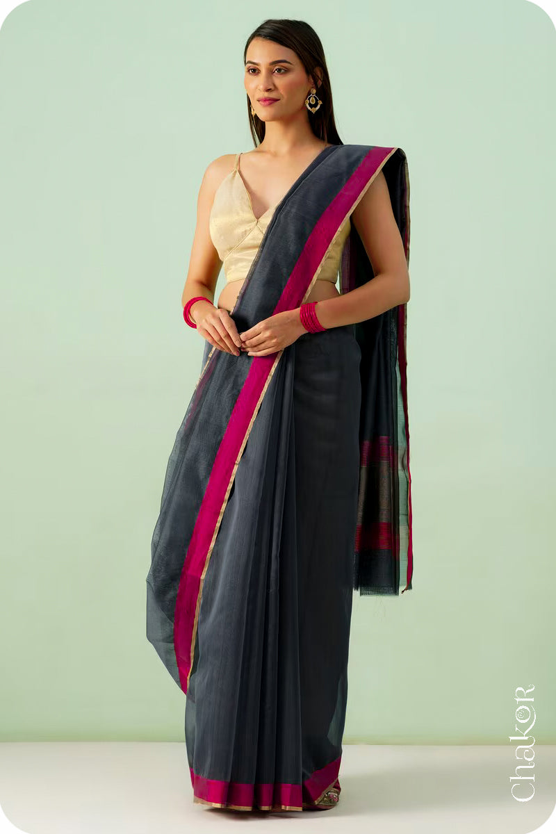 Black Chanderi Silk Cotton Saree