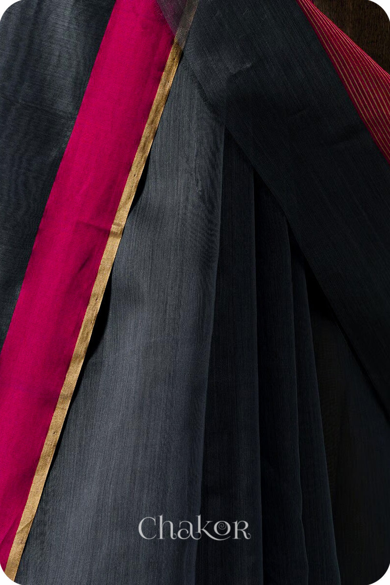 Black Chanderi Silk Cotton Saree