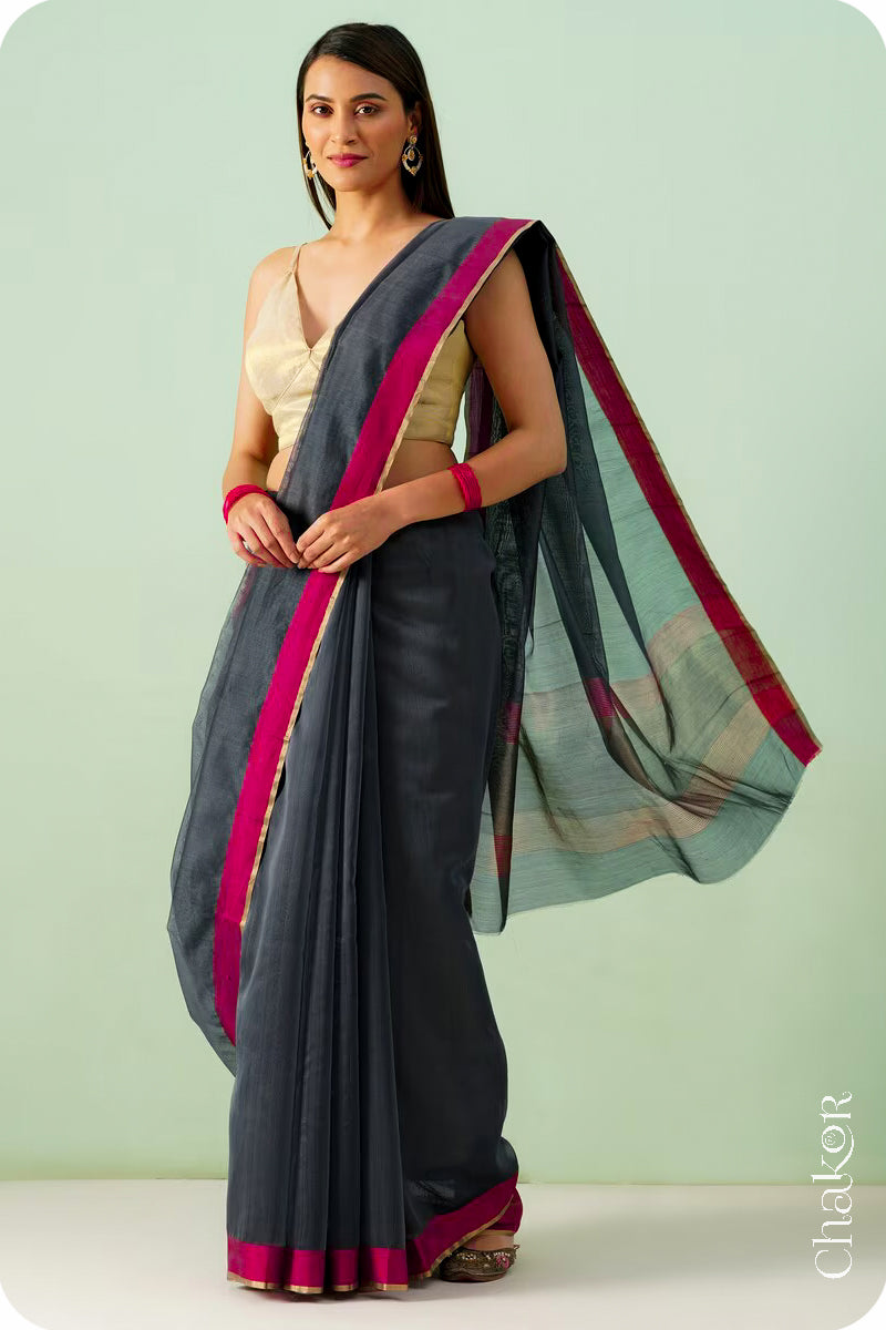 Black Chanderi Silk Cotton Saree