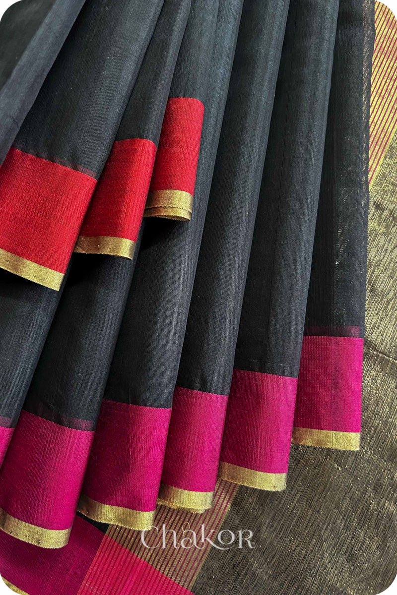 Black Chanderi Silk Cotton Saree