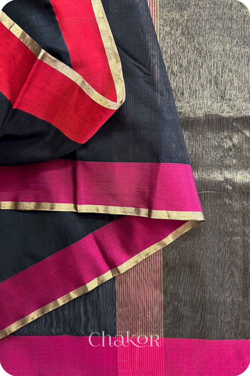 Black Chanderi Silk Cotton Saree