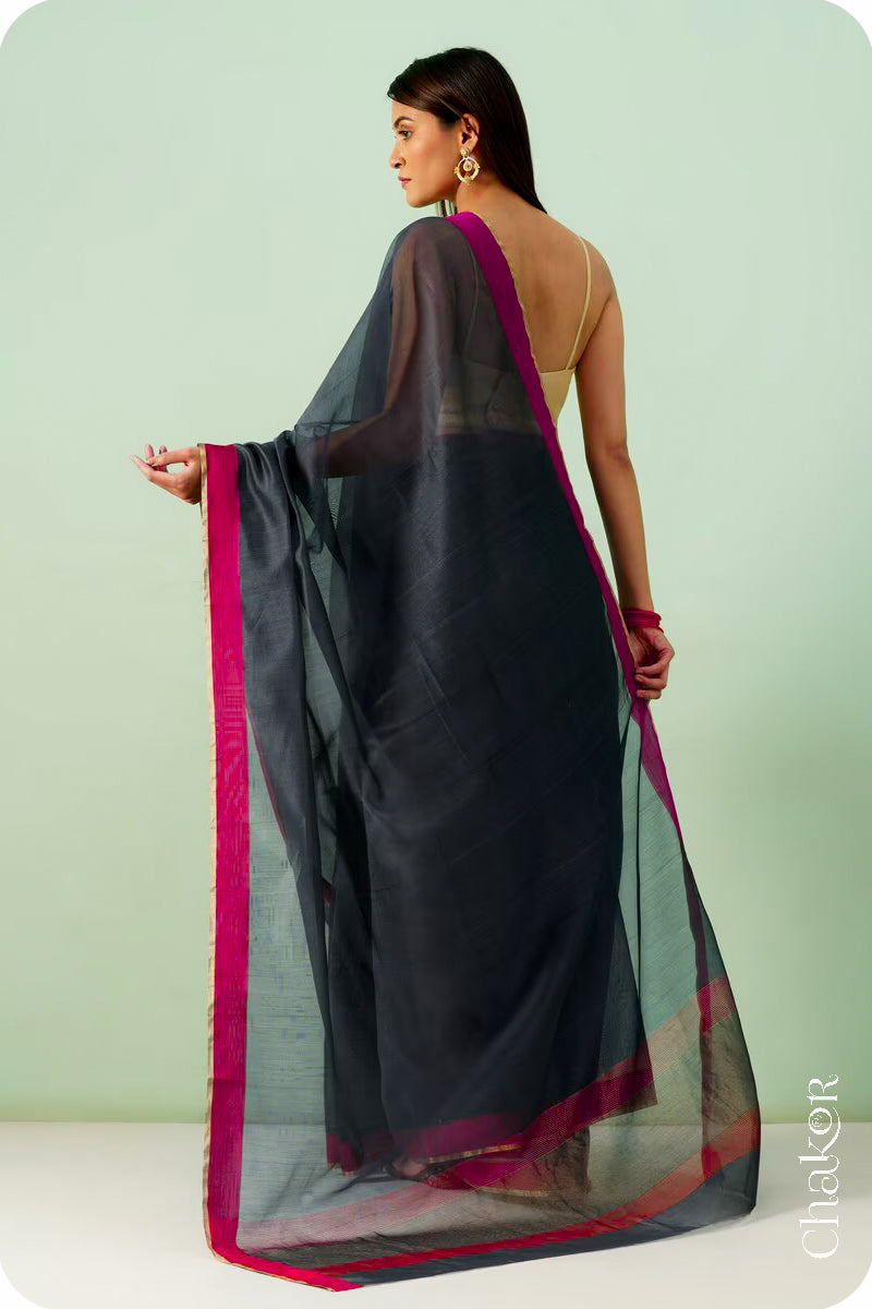 Black Chanderi Silk Cotton Saree