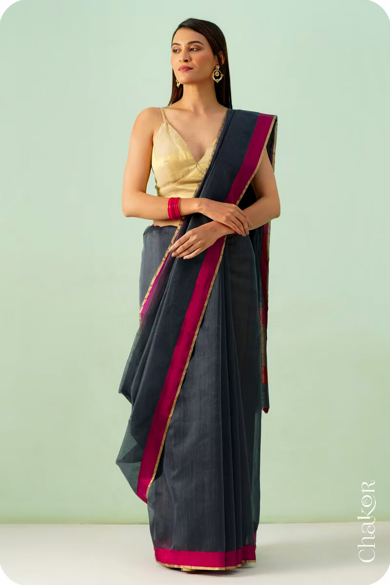 Black Chanderi Silk Cotton Saree