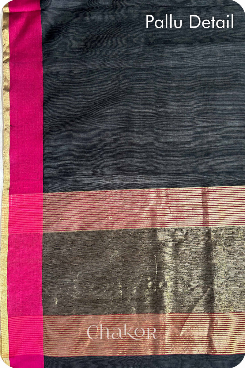 Black Chanderi Silk Cotton Saree