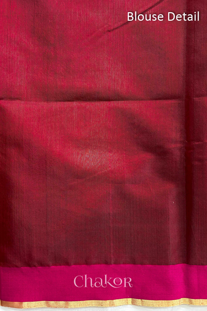 Unstitched blouse piece in matching Maroon Chanderi silk cotton fabric.
