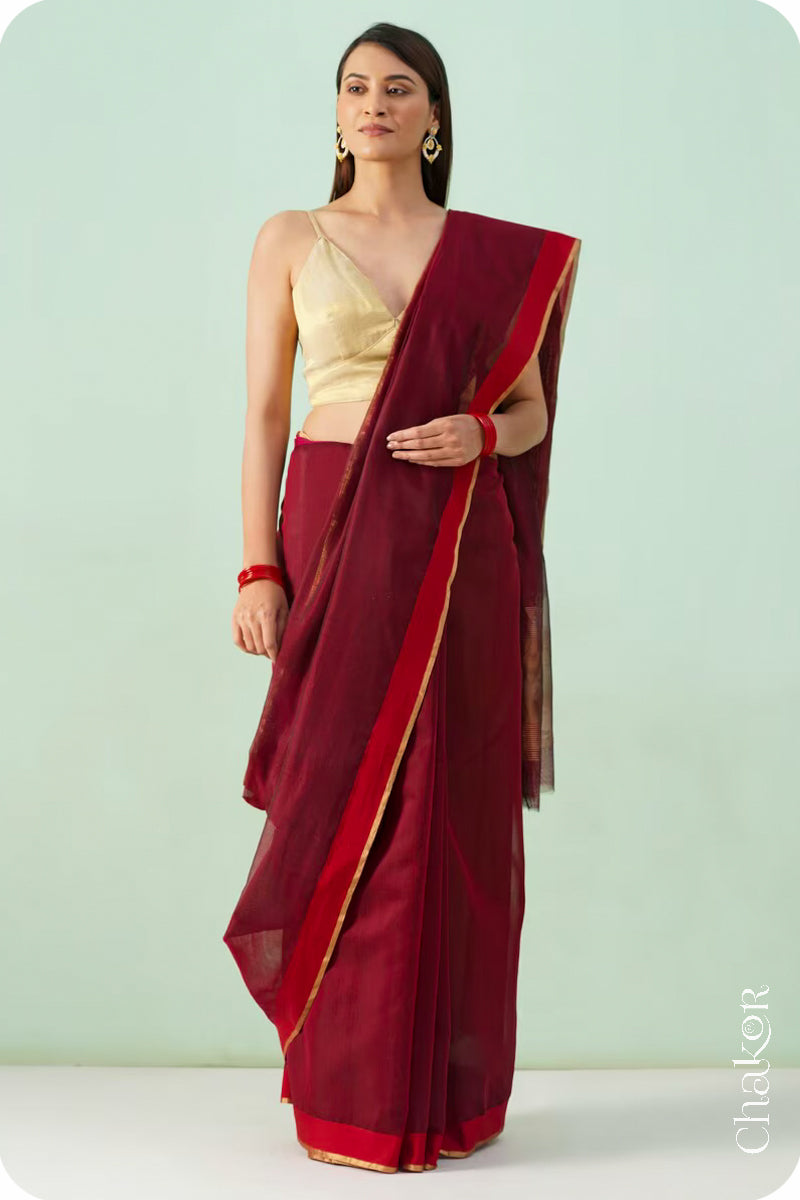 Maroon Chanderi Silk Cotton Saree