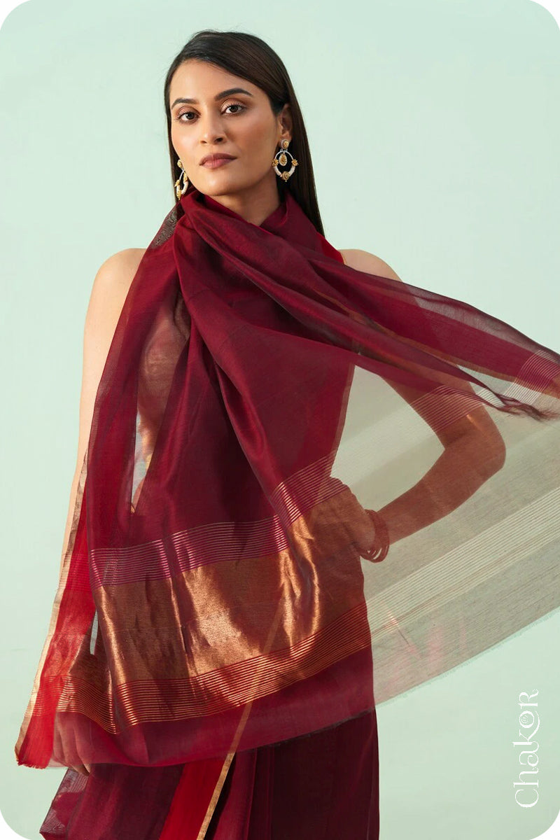 Maroon Chanderi Silk Cotton Saree