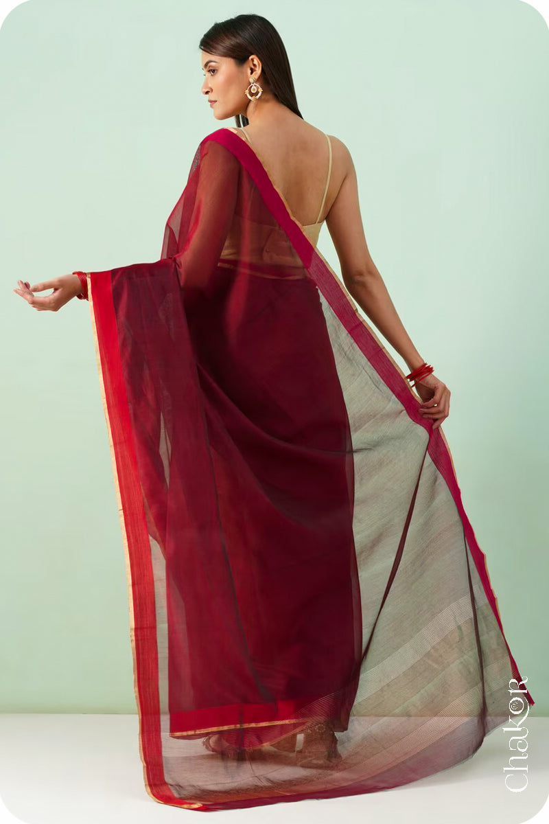 Maroon Chanderi Silk Cotton Saree