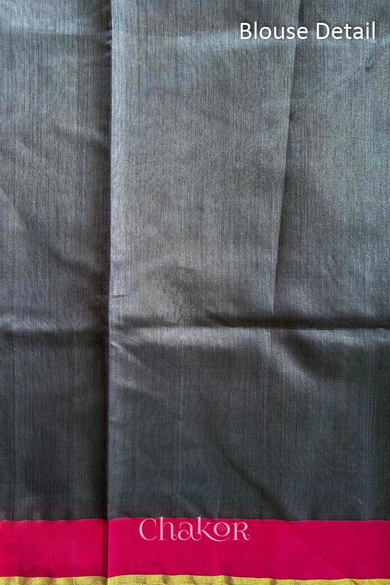 Unstitched blouse piece in matching Grey Chanderi silk cotton fabric.
