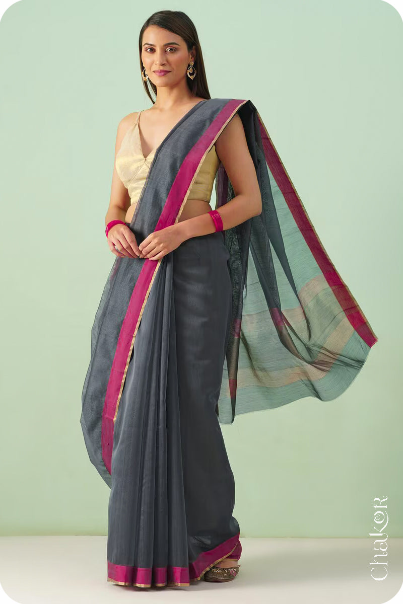 Grey Chanderi Silk Cotton Saree